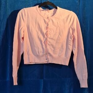 Pink Crewneck Button-Front Cardigan